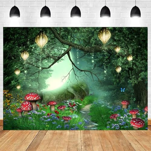 12x10ft Enchanted Forest Backdrop Spring Fairytale Garden Photography Background Green Tree Butterfly Mushroom Wonderland Kid Birthday Banner Decorations Baby Shower Portrait Photo Booth Prop - Image 2