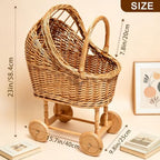 Vintage Wicker Baby Carriage Decor，Woven Rattan Stroller Flower Basket Cart for Wedding Centerpieces, Baby Shower Party Supplies & Nursery Floral Arrangement Props Floral Rustic Home Decor - Image 2
