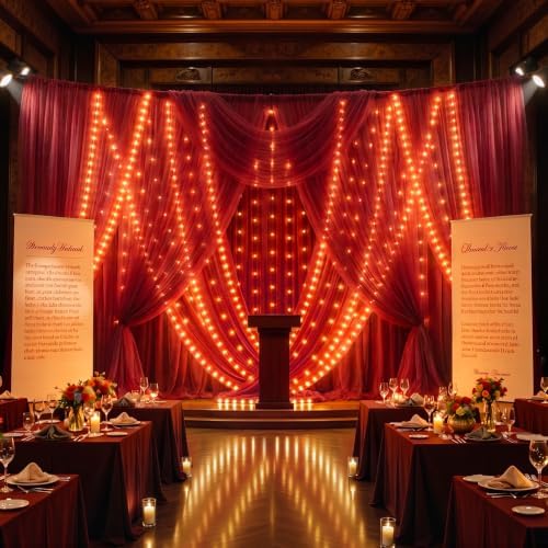 30×10ft Burgundy Tulle Backdrop Curtain with Lights String for Parties, Sheer Photo Backdrop Curtains for Wedding Party Photography Background - Image 7