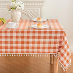 Orange Gingham Tablecloth Rectangle, Cotton Linen Checkered, 55x106 Inch by Moinubone