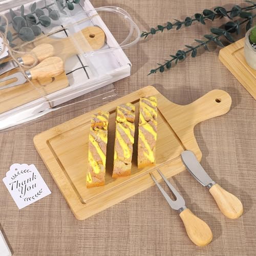 Kochorie 6 Sets Baby Shower Prizes for Game Winners 49 Pcs Square Bamboo Cheese Board Gift with Knives Spoons Gift Bags Kitchen Towels Bridal Shower Party Favors for Guests - Image 4