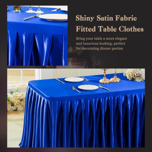 Royal Blue Satin Table Clothes for 4 Foot Rectangle Tables - 4FT Wrinkle Resistant Glitter Rectangle Tablecloths, Party Table Covers for Wedding Banquet, Baby Shower, Birthday, Holiday Dinner - Image 4