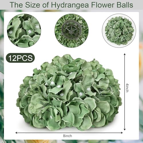 Sage Green Hydrangea Flower Balls for Centerpieces,12 PCS, 8 Inch - Image 2