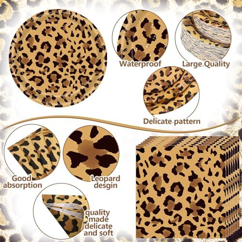 Funnymoom 250 Pcs Leopard Print Plates Napkins and Cups Serve 50 Guests - Image 3
