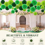 Janinka 72 Pcs Green Tissue Paper Pom Poms Multiple Green, 6-12 Inch - Image 2