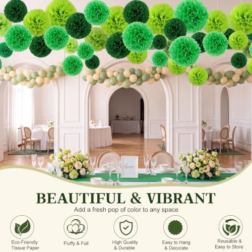 Janinka 72 Pcs Green Tissue Paper Pom Poms Multiple Green, 6-12 Inch - Image 2