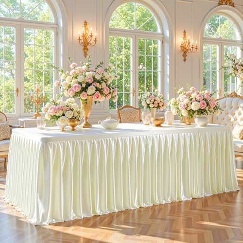 Wish Care Ivory Satin Table Clothes for 4 Foot Rectangle Tables - 4FT Wrinkle Resistant Glitter Rectangle Tablecloths, Party Table Covers for Wedding Banquet, Baby Shower, Birthday, Holiday Dinner - Image 2