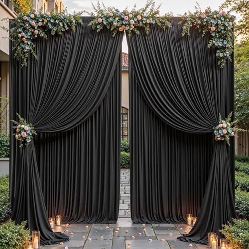 16ftx10ft Wrinkle Free Black Backdrop Curtain - 10 Feet Photography Backdrop Drapes, Silky Polyester Back Drop Cloth for Wedding Baby Shower Balloon Arch Background by Unknown