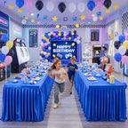 1 Pack Royal Blue Satin Tablecloths Rectangle 6FT, Glitter Spandex Fitted Stretch Table Covers Wrinkle-Free Floor Length Shimmer Table Skirt for Weddings Parties Baby Shower Banquets Vendor Events - Image 6