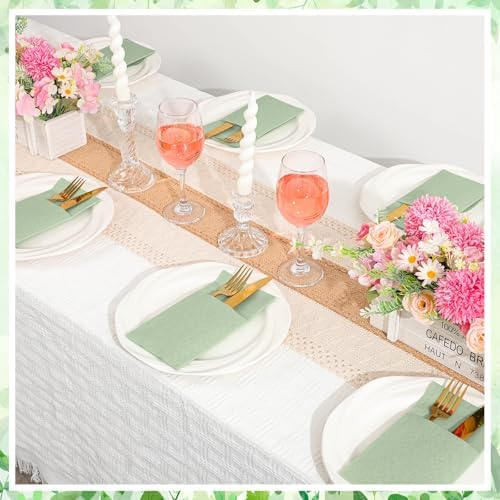 120 Pcs Sage Green Linen-Feel Paper Napkins with Built-in Flatware Pocket - Image 5