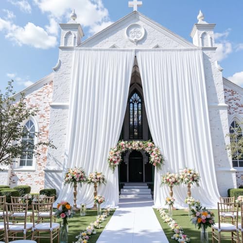 gogoparti 20x15 ft White Backdrop Curtain for Weddings & Parties - 4-Panel Wrinkle-Free Polyester Drape, 15 FT Long for Birthday, Baby Shower, Halloween Photography Background - Image 5