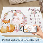 Personalized Baby Monthly Milestone Blanket Boy or Girl - Fox Months Blanket with Wood Frame and Newborn Wooden Sign - Growth Chart Milestone Blanket 1-12 Month Milestones - Image 2