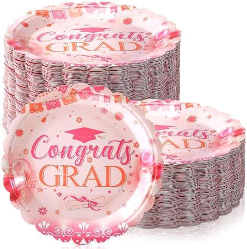 Havawish 100 Pcs Pink Orange Class of 2026 Graduation Party Plates Decorations Pink Orange Paper Plates Disposable Graduation Party Tableware Set for 2026 High School College Congrats Grad Decorations by Havawish