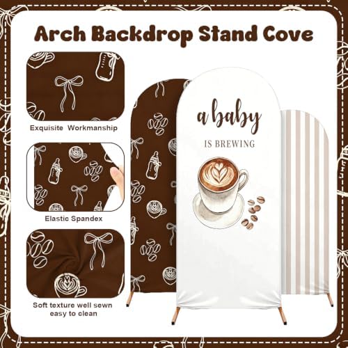 3 Pcs (4/5/6 Ft) A Baby is Brewing Baby Shower Decoration A Baby Brewing Arch Backdrop Cover Brown Coffee Bean Theme Backdrop for Gender Reveal Birthday - Image 3