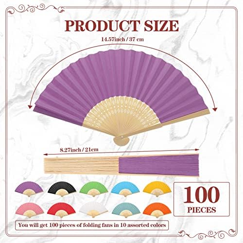 Yinkin 100 Pack Folding Hand Fans Bamboo for Party Favors, Multi Colors - Image 2