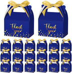 Engrowtic 50 Pcs Thank You Paper Boxes Ribbon Gift Treat Boxes with Handles 5.9 x 3.5 x 3.5 Inch Gold Foil Print for Graduation Wedding Baby Shower Holiday Party(Royal Blue) by Engrowtic