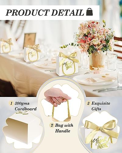 EQOREIIN 100 Pack Small Thank You Gift Bags with Handles & Ribbon, White - Image 3