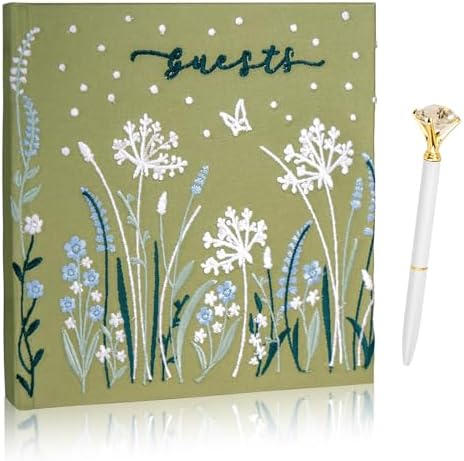 Embroidered Wedding Guest Book—The Perfect Polaroid Guest Book for Wedding Receptions, Birthdays, Baby Showers, and Special Events with 3 Photo corner stickers+ 3 DIY pens+1 Diamond Pen (green) by Gatyko