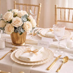 Ivory Disposable Plastic Plates 125pcs Scalloped Gold Rim for 25 Guests - Image 5
