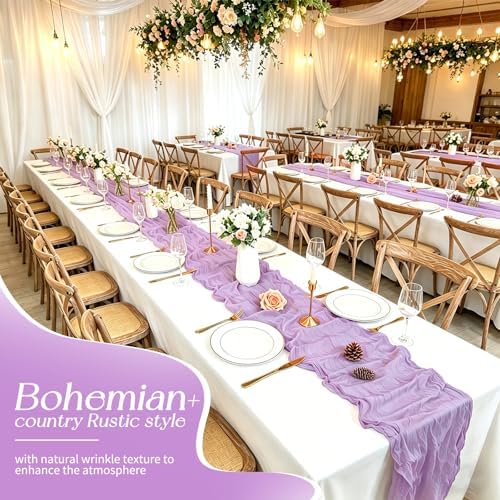 20 Pack Lavender Table Runner 17 x 108inch Cheesecloth Table Runner Rustic Boho Gauze Sheer Fabric Cheese Cloth Table Runners for Wedding Party Bridal Baby Shower Birthday Spring Table Decor - Image 5