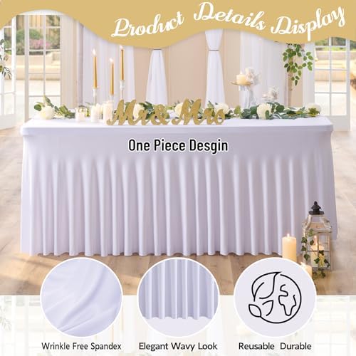 Spandex Tablecloth 5FT Rectangle Table Cover 2 Pack White Wrinkle-Free - Image 4