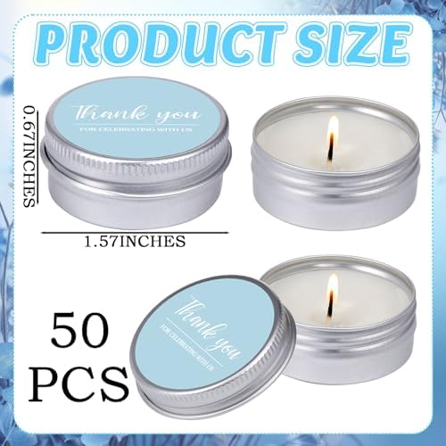 Mtlee 50 Pcs Blue Thank You Candles Wedding Baby Shower Party Favors - Image 6