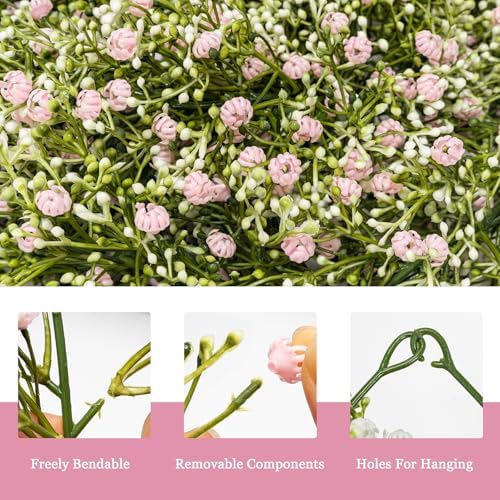 2 Pcs 5.8ft Artificial Baby Breath Flower Vines, Babys Breath Artificial Flowers Real Touch Faux Gypsophila Hanging Fake Baby's Breath Garlands for Wedding and Baby Shower Decor（Pink） - Image 2