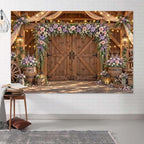 9x6ft Country Wedding Backdrop Purple Lavender Wisteria Flower Wooden Barn Door Western Photography Farmhouse Birthday Baby Shower Anniversary Bridal Party Banner Photo Booth Props Background - Image 4