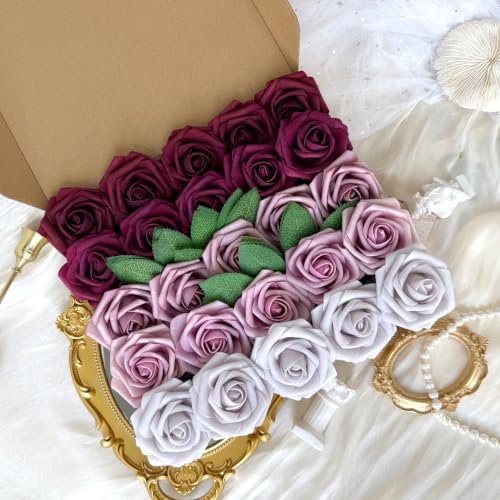 50pcs Burgundy Maroon Foam Fake Roses with Stems Dark Red Mauve Artificial Flowers Real Looking for Wedding Bouquets Bridal Shower Centerpieces Floral Arrangements Party Tables Home Decor Bulk - Image 6