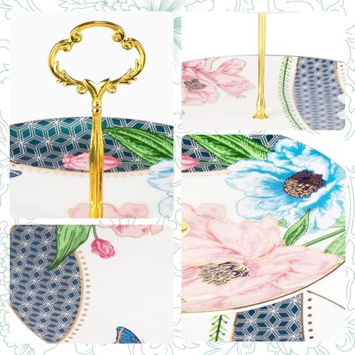KAMMAK 2-Tier Porcelain Cupcake Stand Serving Tray, Dessert Plates Cake Fruit Candy Display Tower, Reusable Pastry Platter for Wedding Birthday Baby Shower Tea Party Decorations (Green) - Image 7
