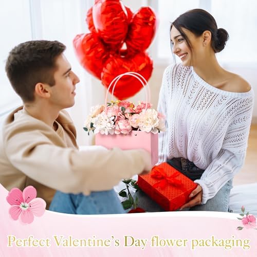 Geyoga 12 Pcs Flower Bags Boxes for Arrangements Kraft Paper Floral Wrapping with Handle Waterproof for Graduation Mother's Day Anniversary Fresh Flowers Bouquets Gift Bags(4 Colors) - Image 5