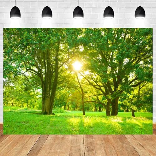8x6ft Spring Backdrop Green Forest Sunshine Photography Background Jungle Trees Grass Field Nature Scenery Kids Birthday Baby Shower Banner Decorations Wedding Portrait Photo Booth Prop - Image 2