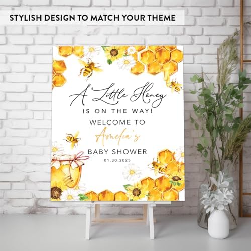 Andaz Press 16x20-Inch Personalized Welcome Baby Shower Sign, Custom Bee Themed Decoration, Bumble Bee Baby Shower Sign - Image 3