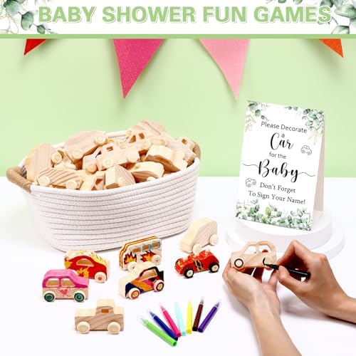 Hiboom 75 Pcs Baby Shower Wood DIY Print Car Set, Green, Eucalyptus Leaves - Image 4