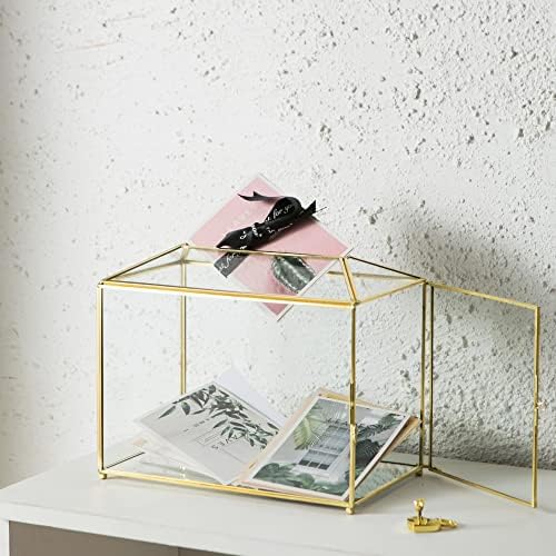 Glass Wedding Card Box with Slot, Large Clear Card Box 10.2 inch Gold Brass Gift Card Storage Box with Lock for Wedding Receptions, Baby Shower, Birthday Party, Bridal Shower - Image 2