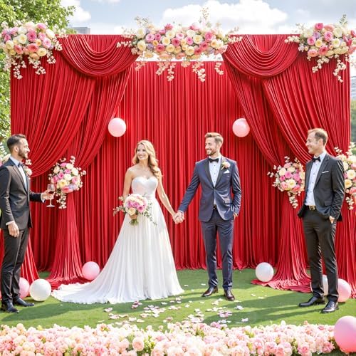 40ft x 12ft Red Backdrop Curtains Wrinkle Free Backdrop Curtain for Wedding Parties Red Fabric Backdrops Drapes Back Drop Cloth Bridal Shower Stage Curtains Wedding Decorations for Reception - Image 4