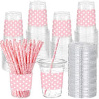 Sliner 50 Sets Pink Polka Dot Plastic Cups 16oz, Cartoon Mouse Party Favors by Sliner