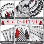 Funnymoom 452 Pcs Christmas Tree Party Supplies for 50, Black Buffalo Plaid Gingham Christmas Paper Plates Napkins Cups Tablecloth Cutlery Straws Tableware Set for Xmas Holiday Party Decorations - Image 2