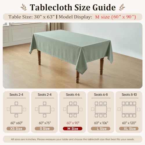 Sage Green Rectangle Tablecloth, 60 x 90 Inch Linen Textured Table Cover - Image 5