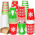 Mimorou 120 Pack Christmas Coffee Cups with Lids and Sleeves, 12 oz Disposable Paper Holiday Party Cups Printed with Snowflakes, Christmas Trees, Stripes and Polka Dots for Xmas Party Supplies by Mimorou