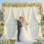Ivory Tulle Backdrop Curtain for Parties Wedding,30ft x 10ft Wrinkle Free Curtain Backdrop,2 Layer Drapes for Backdrop,Polyester Back Drop for Bridal Shower Birthday Baby Shower Photography - Image 5