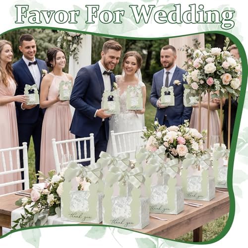 ForraFun 100 Sets Floral Wedding Favor Boxes with Pearl Pendant Bow, Green - Image 5