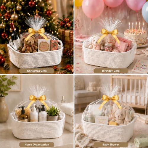 10 Pack White Woven Gift Baskets with Gift Bags and Ribbons, 12"x8"x5" - Image 5