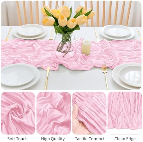 16 Pack Pink Cheesecloth Table Runner 21.5 x 120 Inches Boho Gauze Table Runners 10FT Long Cheese Cloth Table Runner for Bridal Shower Baby Shower Birthday Party Wedding Decor - Image 4