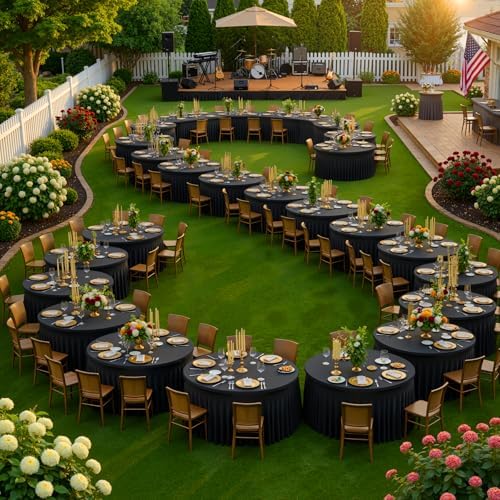 12 Pack Black Spandex Round Tablecloths for 72inch Table, Wrinkle Free Stretchy 132inch Fitted 6FT Round Table Cloths Cover with Skirt for Wedding Party Dining Banquet Events - Image 5