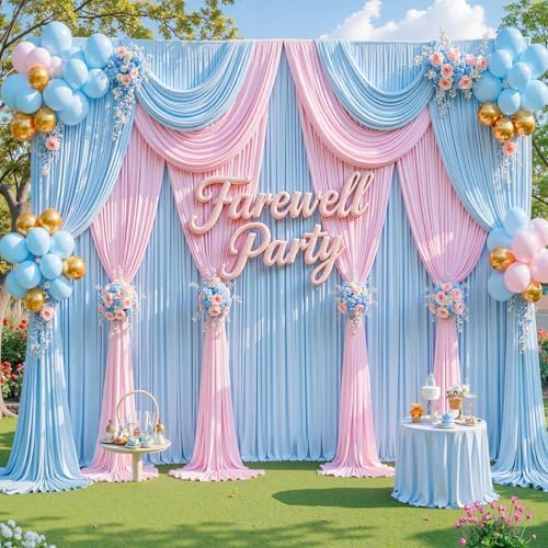 10x10ft Pink Blue Backdrop Curtain for Gender Reveal, Wrinkle Free Fabric Backdrop Curtain Baby Shower, Photo Backdrop Drapes for Boy or Girl Birthday Party Photo Shoot Back Drop - Image 4