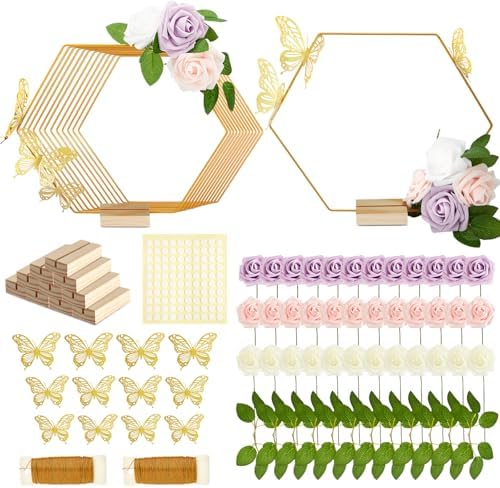 Vercraft 12 Set Butterfly Hoop Centerpieces,White, Purple, Pink,Hexagon by Vercraft