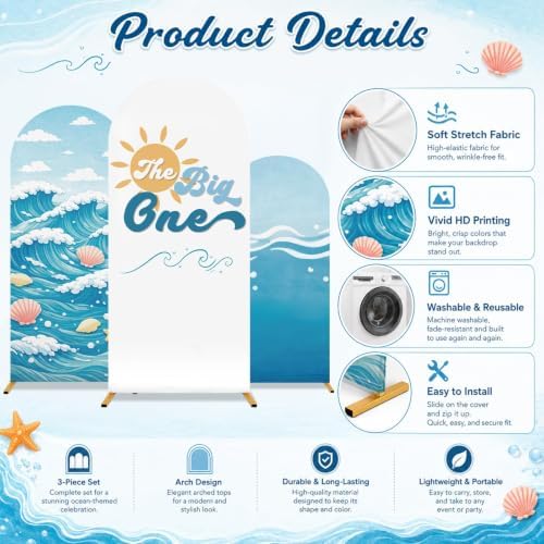 3Pcs The Big 1st Birthday Arch Backdrop Cover,Beach Party Decorations - Image 4