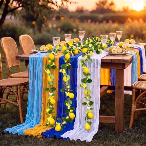 12 Pcs Amalfi Coast Party Decoration Blue Yellow Table Runner by Unknown