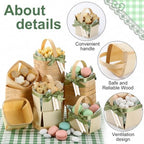 30 Pack Fruit Baskets Wood Small Picnic Berry Basket with Handle Mini Baskets for Gifts Sage Green Farmers Display Basket with Ribbon and Napkins for Camping(Plaid) - Image 3